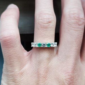 Size 6.5 Sterling Silver Green Round Emeralds And CZ Ring